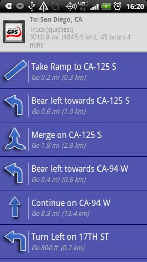 View Turn by Turn Driving instructions while using SmartRVRoute