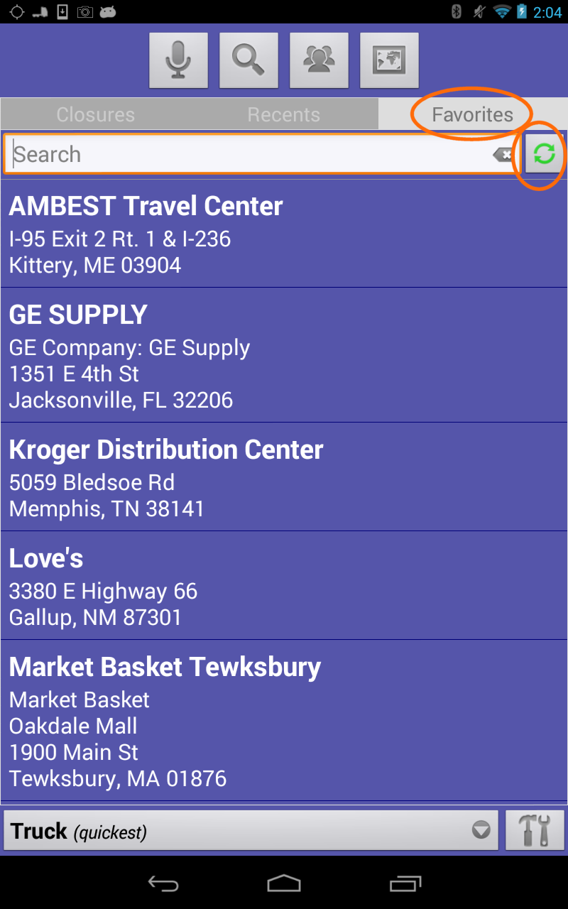 SmartTruckRoute Sync Favorites